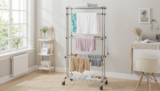 H Houseware Heavy Duty Stainless Steel 4 Tier Cloth Drying Stand with Wheels  Large Rustproof Laundry Drying Rack for Home